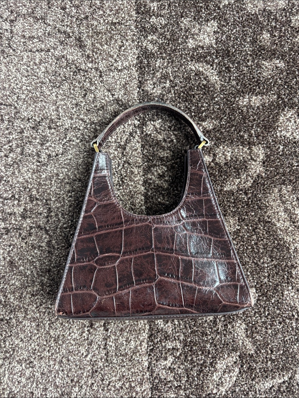 Staud Brown Croc-Embossed Leather Top-Handle Bag